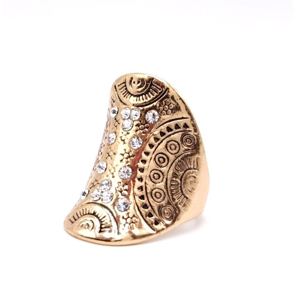 The Unbranded Brand Jewelry - Gold Tone Tribal Engraved Statement Ring Women's Shield Rhinestone Boho Jewelry‎